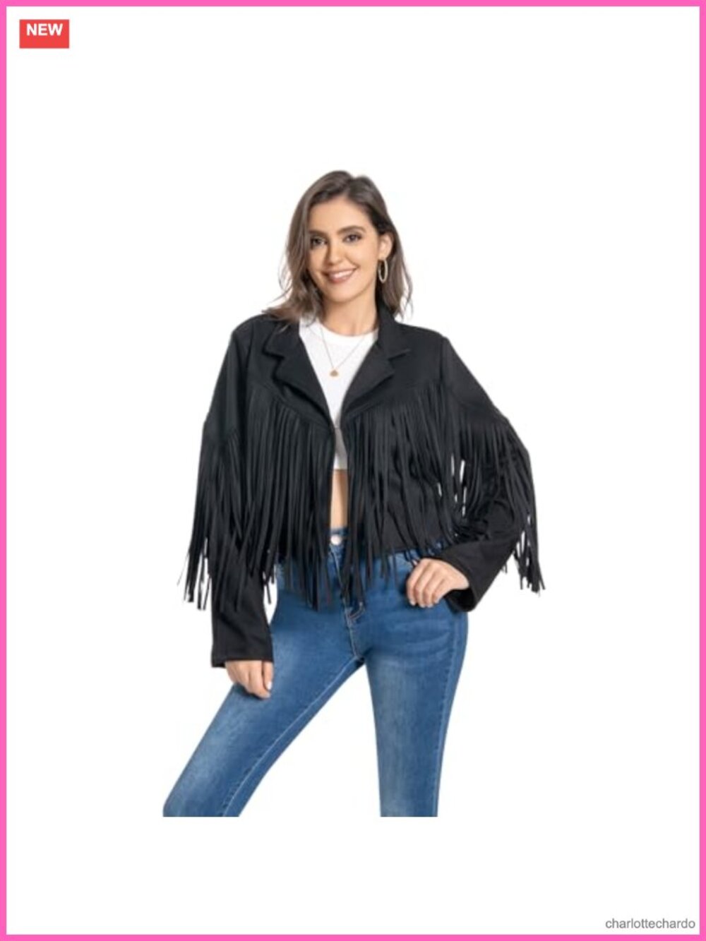 Faux Suede Leather Fringe Jacket Tassel Crop Western Cowgirl Moto Country